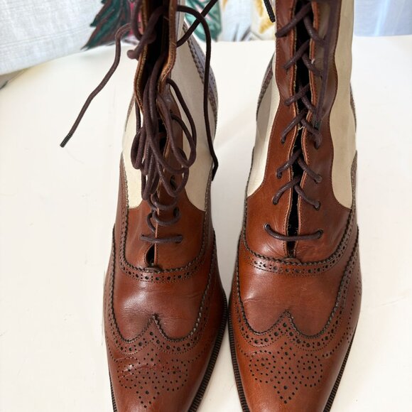 ULTRA RARE Vtg 80s Ralph Lauren Collection Leather Wingtip Granny Boots ITALY - Picture 4 of 8